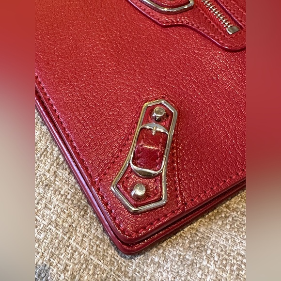 Balenciaga Red Lambskin Leather Metallic Edge Wallet On Chain Bag - Picture 3 of 14